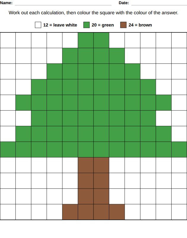 Answer key: color by number