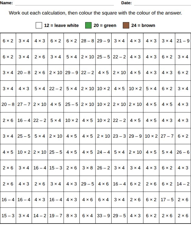Color by number worksheet for kids, from the LogikLand coloring and drawing workbook