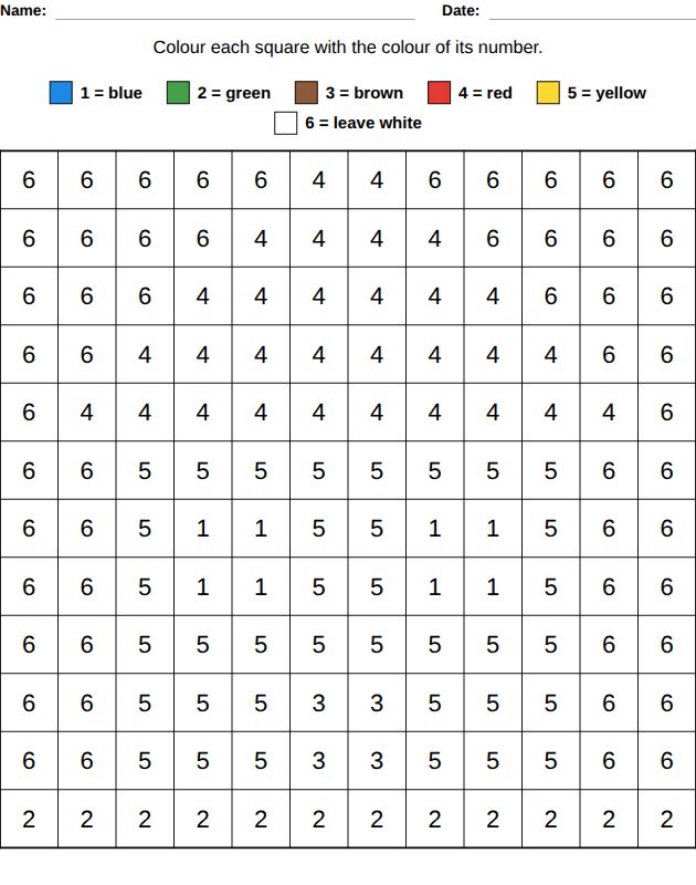 Color by number worksheet, Ages 4-5: numbers