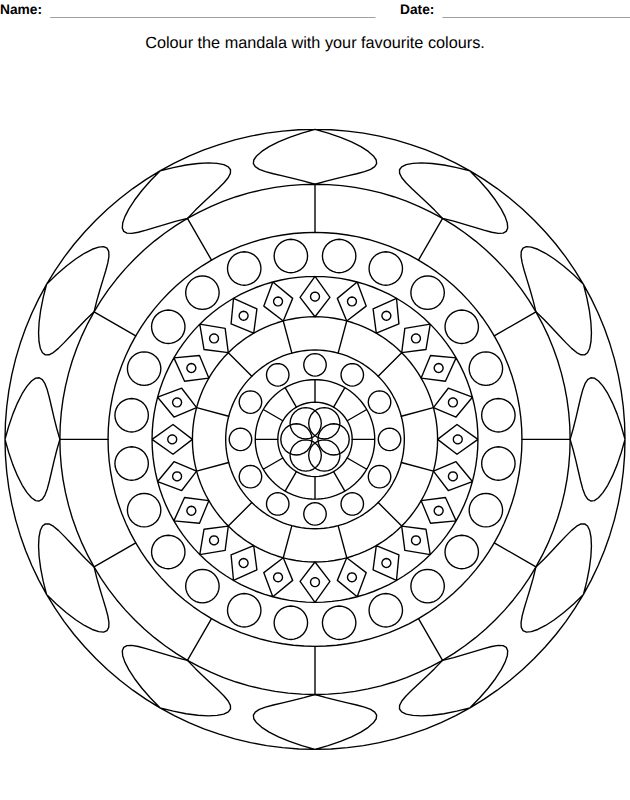 Mandalas worksheet for kids, from the LogikLand coloring and drawing workbook