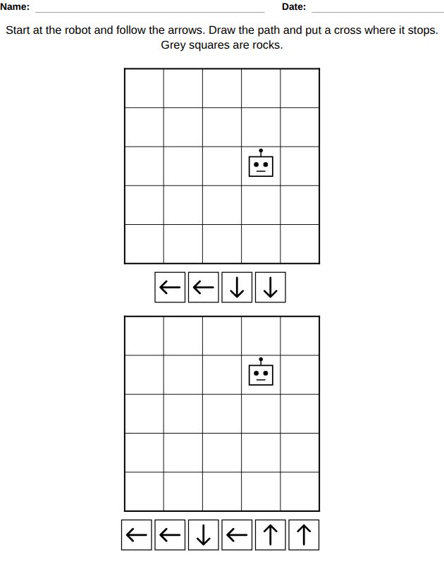 Coding with arrows worksheet for kids, from the LogikLand logic and dot to dot workbook