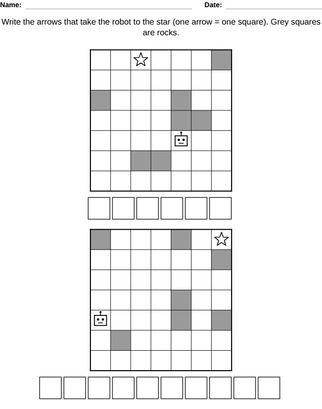 Kids activity workbook page, Ages 9-10: coding