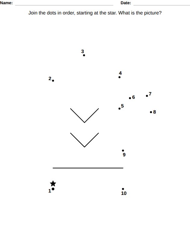 Dot to dot worksheet, Ages 4-5: 10 dots