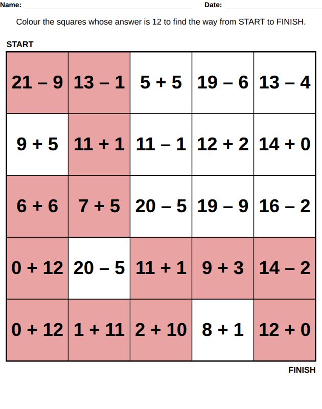 Answer key: math maze