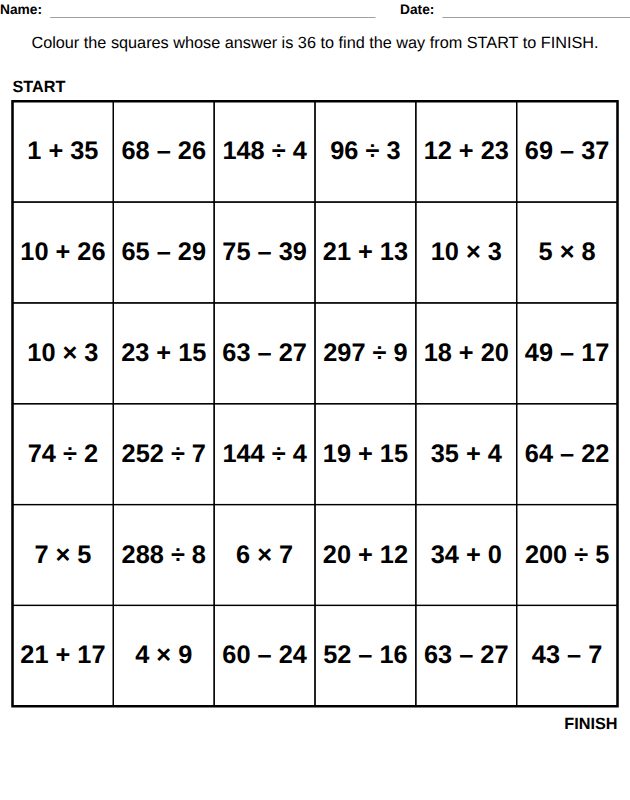 Dot to dot worksheet, Math maze, ages 9-10