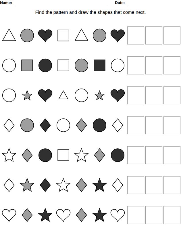 What comes next? worksheet for kids, from the LogikLand logic and dot to dot workbook