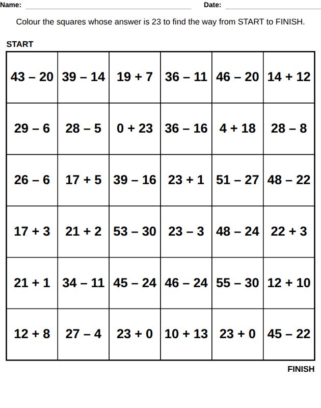 Math maze worksheet for kids, from the LogikLand math maze book