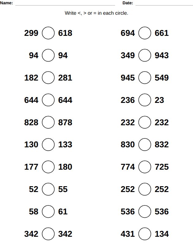 Compare numbers worksheet for kids, from the LogikLand kids math workbook