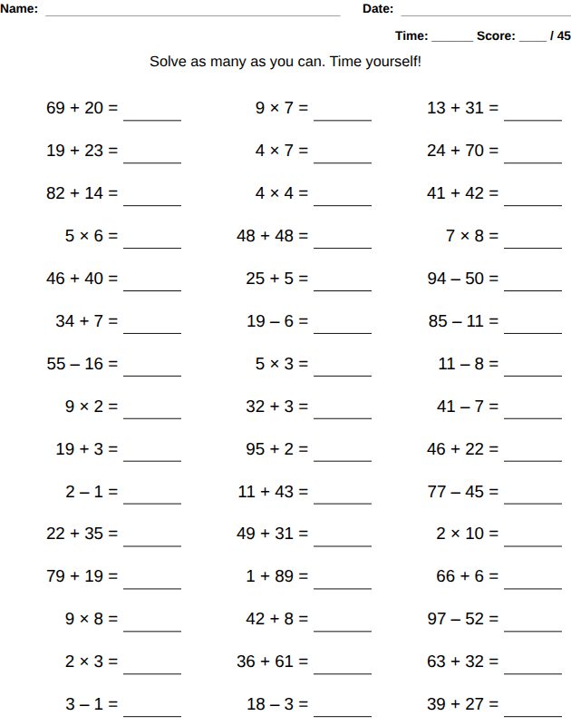 Mental math worksheet for kids, from the LogikLand kids math workbook