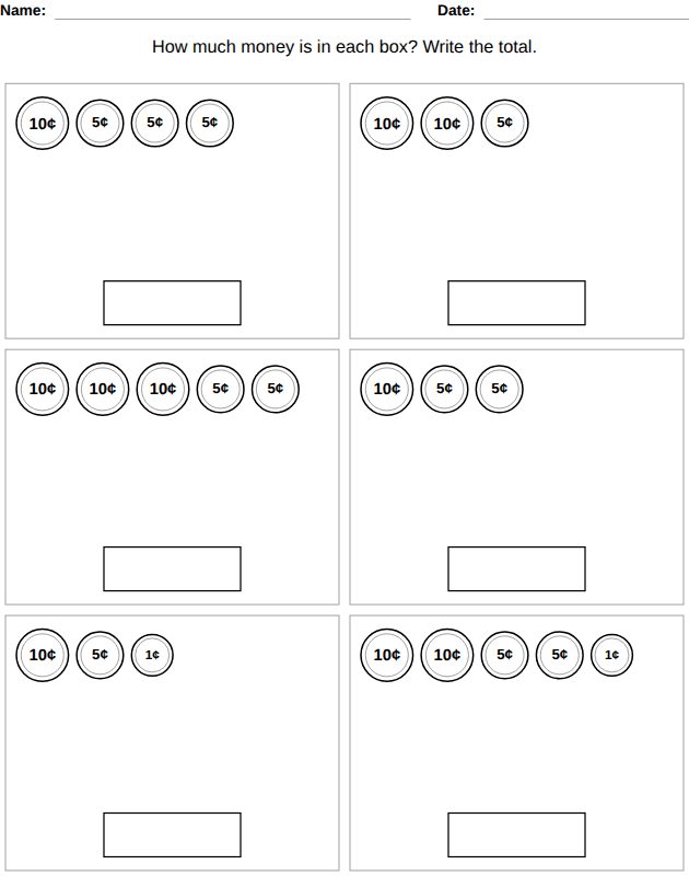 Counting money worksheet, Ages 6-7: coins