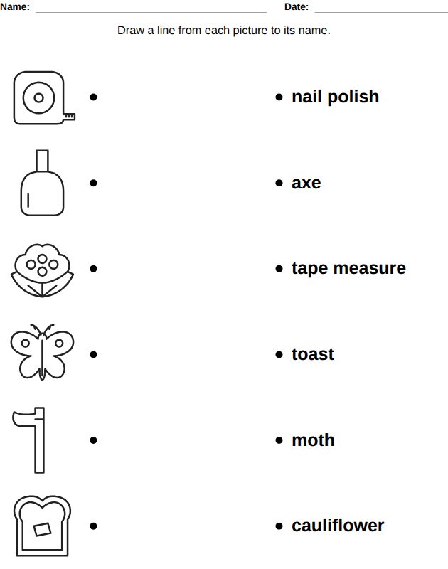 Picture and word worksheet for kids, from the LogikLand picture workbook