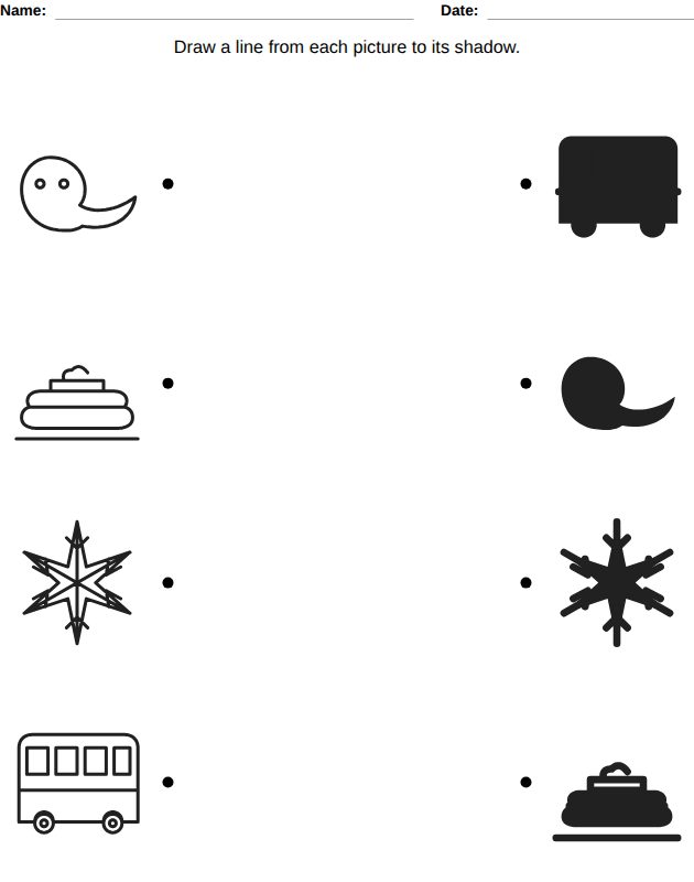 Find the shadow worksheet for kids, from the LogikLand picture workbook