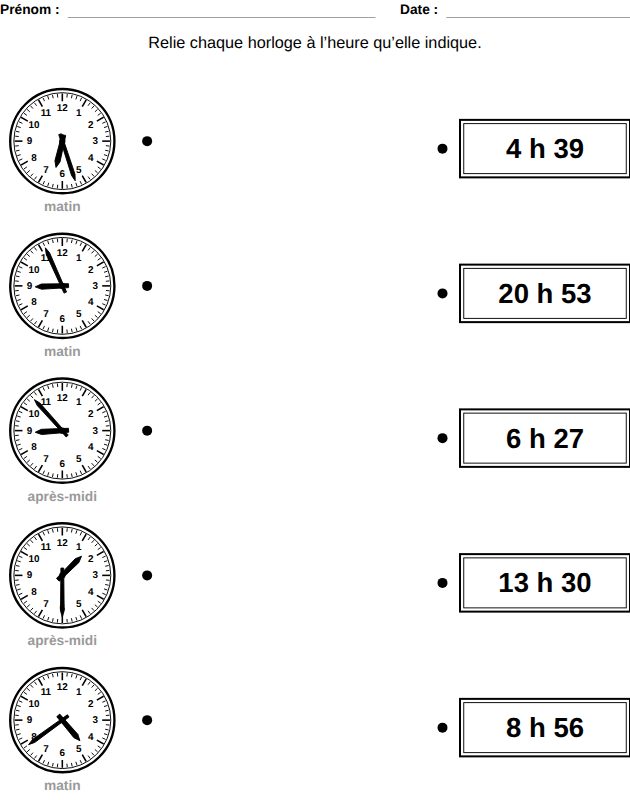Match the clocks, French