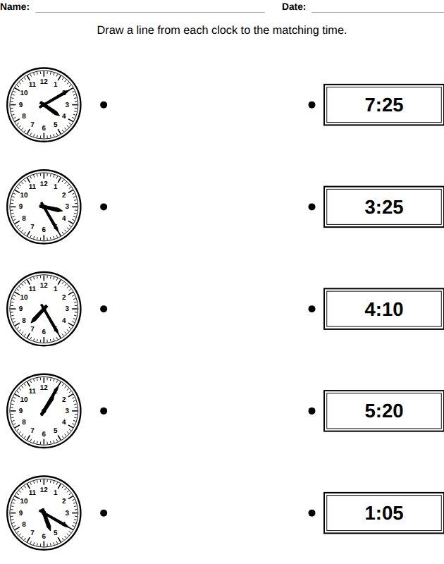 Match the clocks worksheet for kids, from the LogikLand telling time workbook