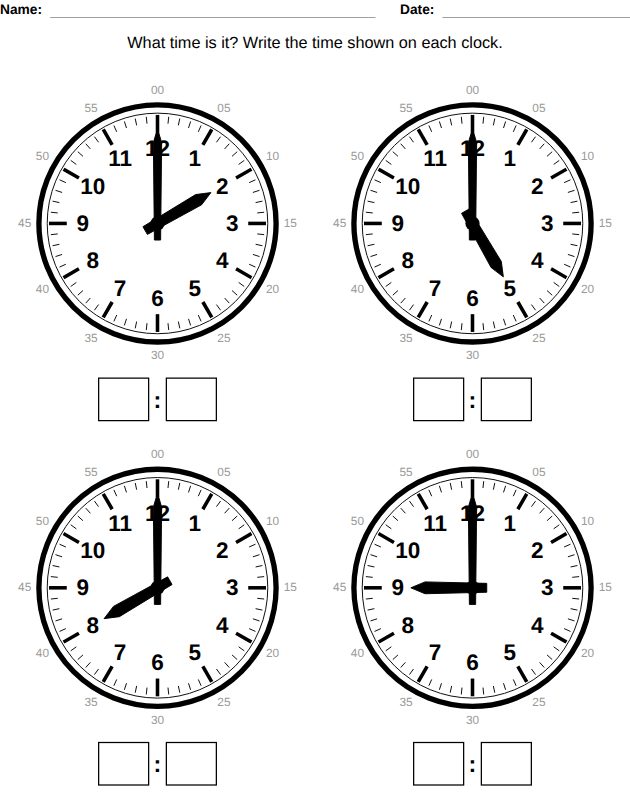 Read the clock worksheet, Ages 5-6
