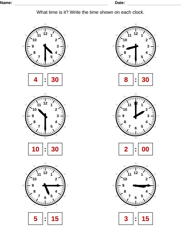 Answer key: read the clock