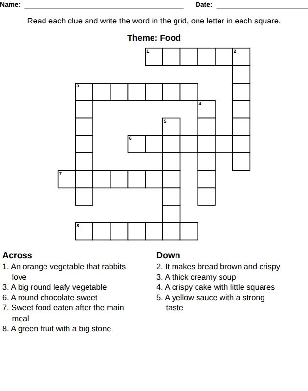 Crossword by theme worksheet for kids, from the LogikLand word games workbook