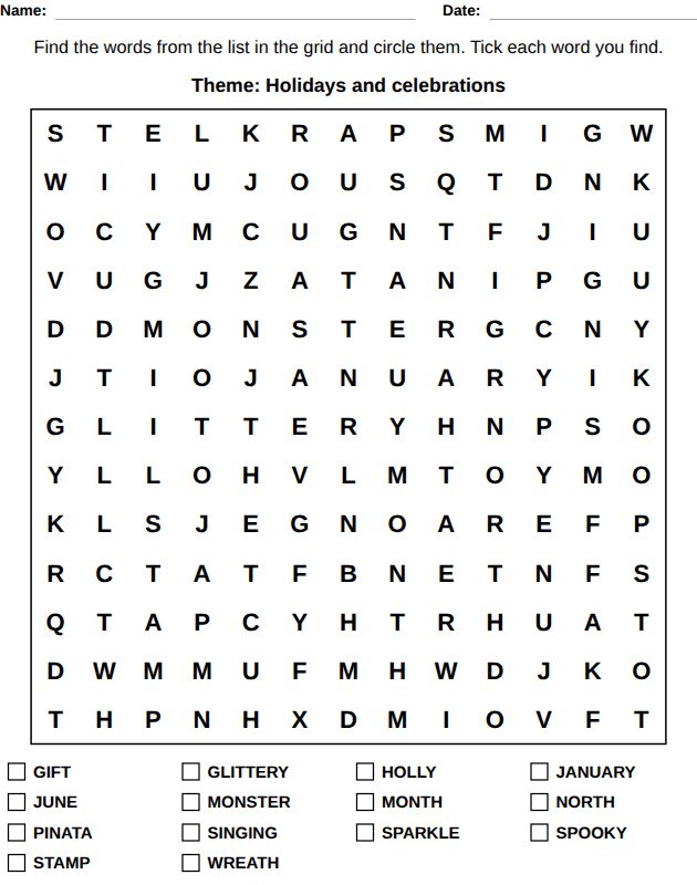 Word search for kids, Ages 10-11: 13 x 13
