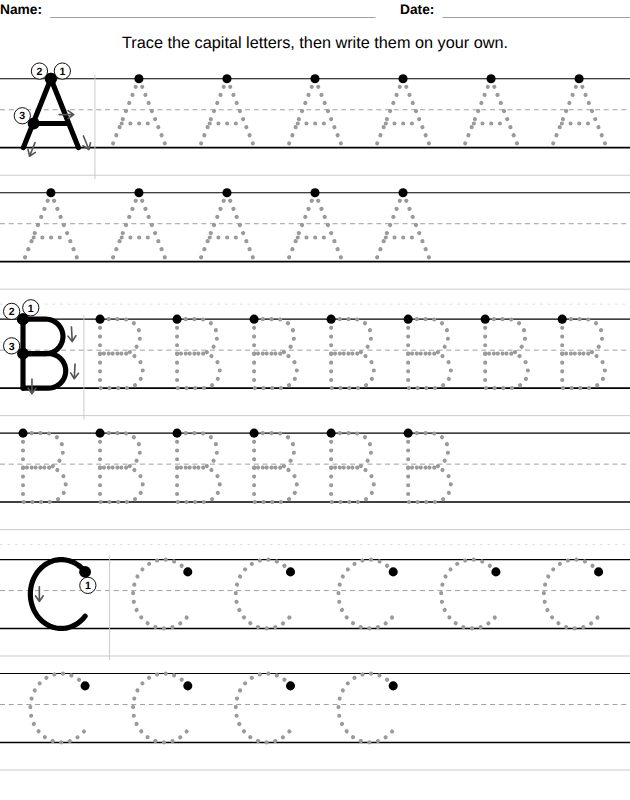 Capital letters worksheet for kids, from the LogikLand handwriting workbook