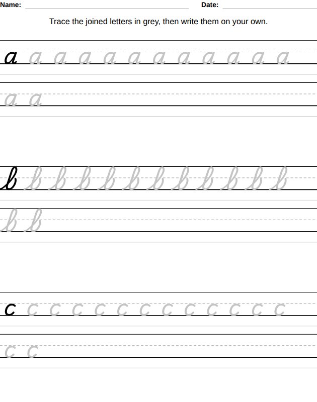 Cursive letters worksheet for kids, from the LogikLand handwriting workbook