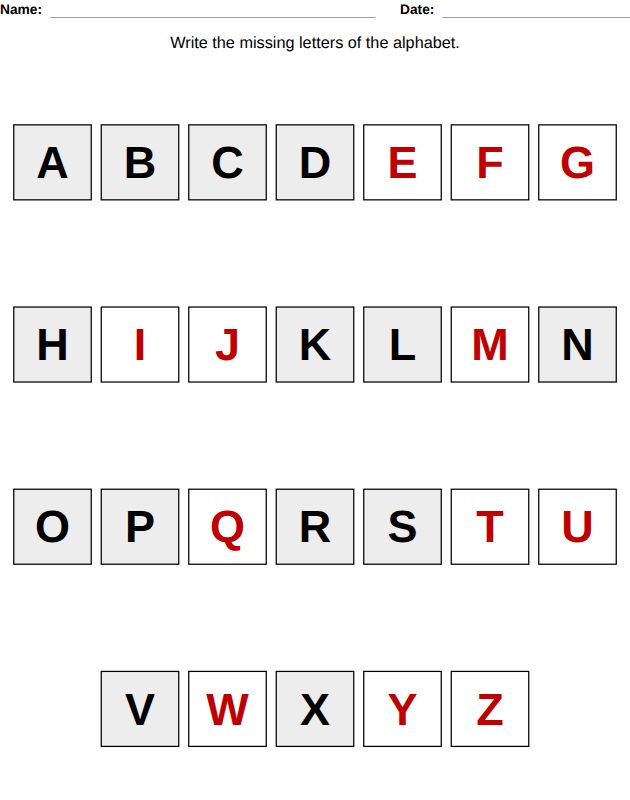 Answer key: missing letters