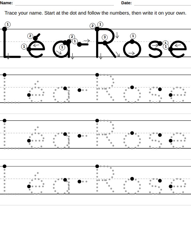Trace your name worksheet for kids, from the LogikLand handwriting workbook