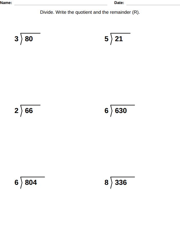 Free long division, ages 9-10 worksheet made with the LogikLand generator
