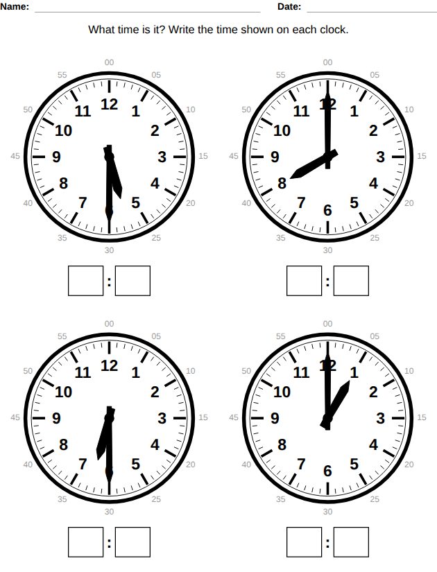 Free read the clock, ages 6-7 worksheet made with the LogikLand generator